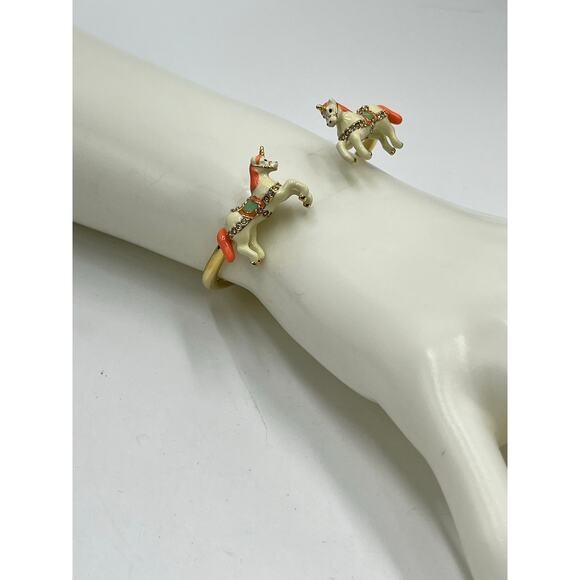 Kate Spade Carousel Horse Carnival Nights Unicorn Open Cuff Bracelet Gold Pink - Picture 4 of 8